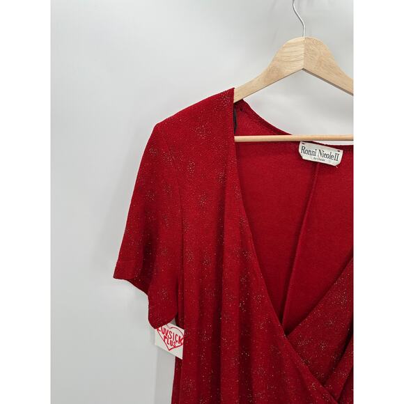 Ronni Nicole II Dress Women SIZE 14 Red Sequin Surplice V-Neck Short Sleeve - Picture 4 of 9